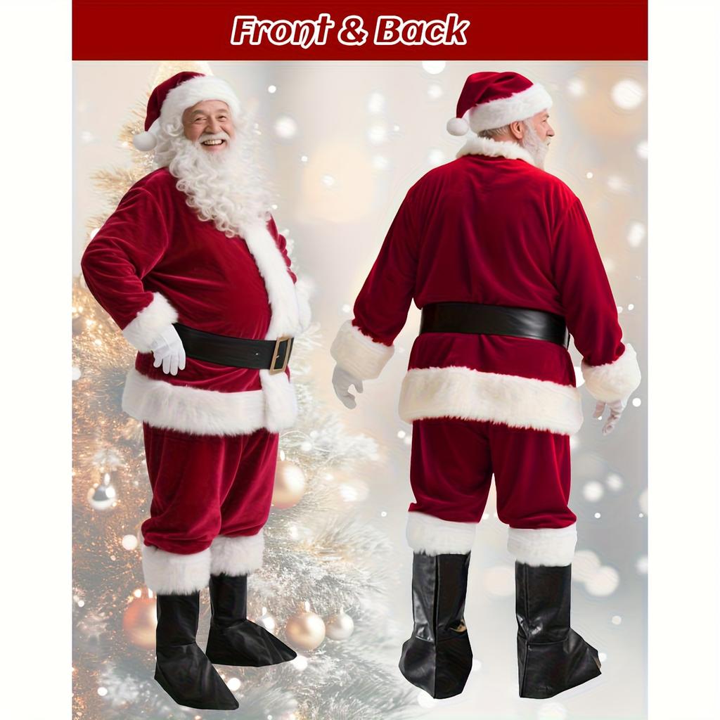 high quality6pcs Santa Claus Costume Set for Men | Adult Professional Deluxe Santa Suit for Christmas Party - Care Instructions: Do not wash.