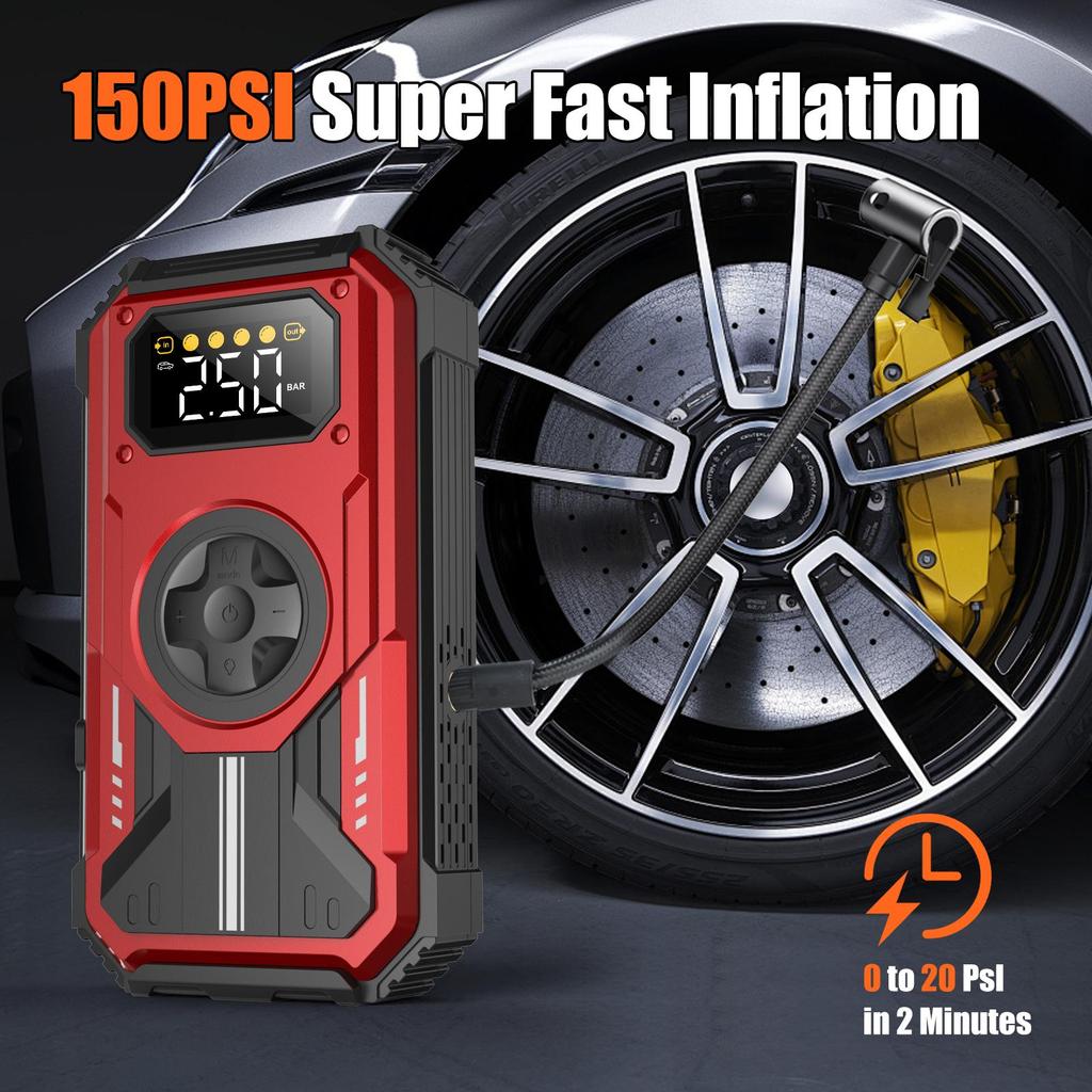 Car Jump Starter Booster Power Bank Battery Charger Pack With 150PSI Air Compressor Eigotrav PD-270 12V 6000A 12000mAh