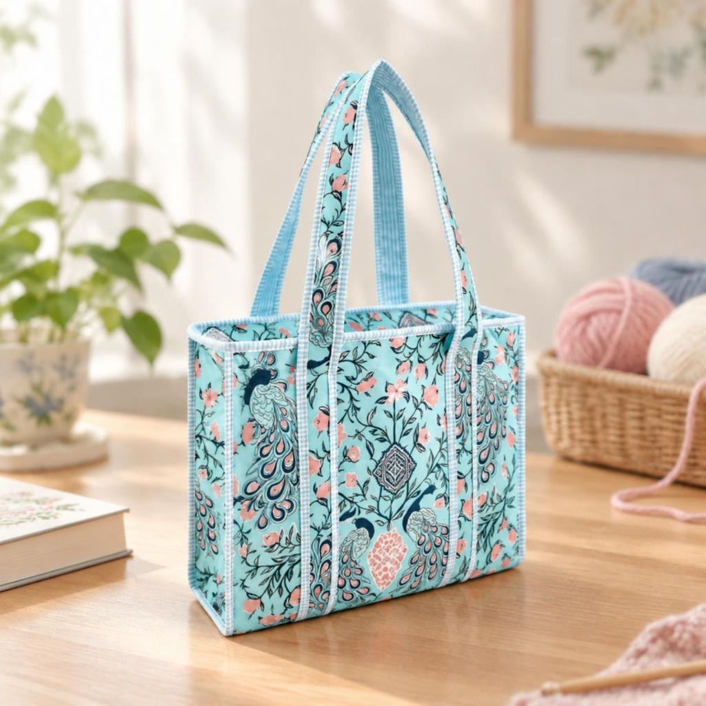Floral Print Craft Storage Bag Portable Yarn Wide Opening for Studio