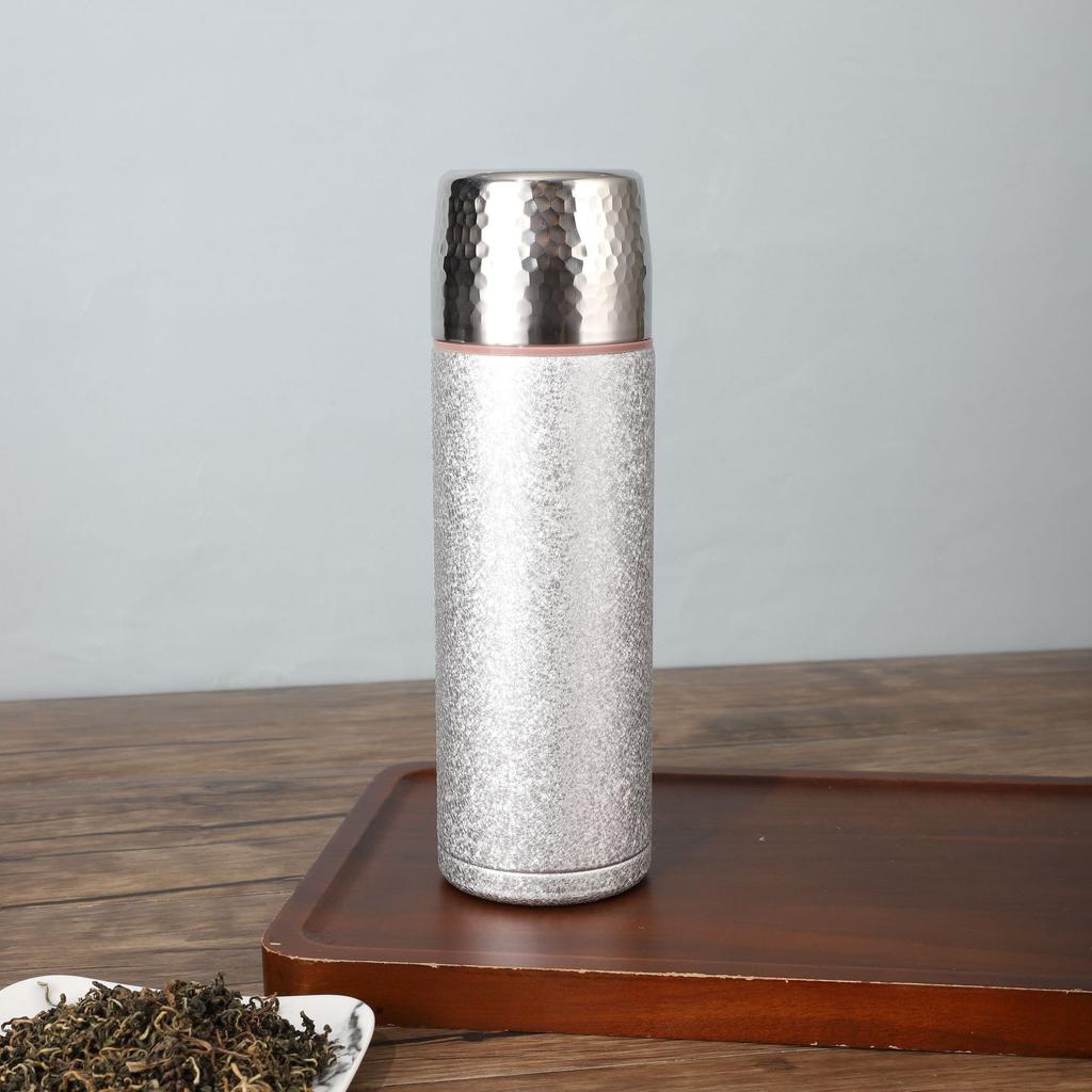 High-Value Titanium-Covered Double-Layer Thermos Cup Portable Hammer-Pattern Vacuum Stewed Teacup Light Luxury High-End Business Gift Cup