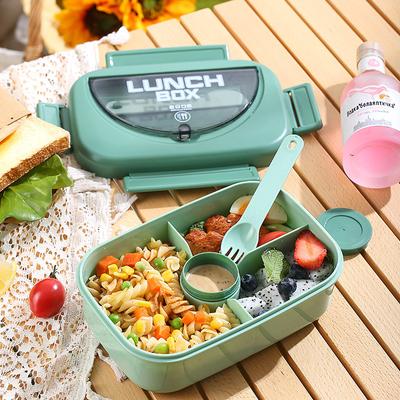Obědový box ve stylu Bento se 4 přihrádkami pro studenty, kteří se vrací do školy, opakovaně použitelný pro jídla na cestách