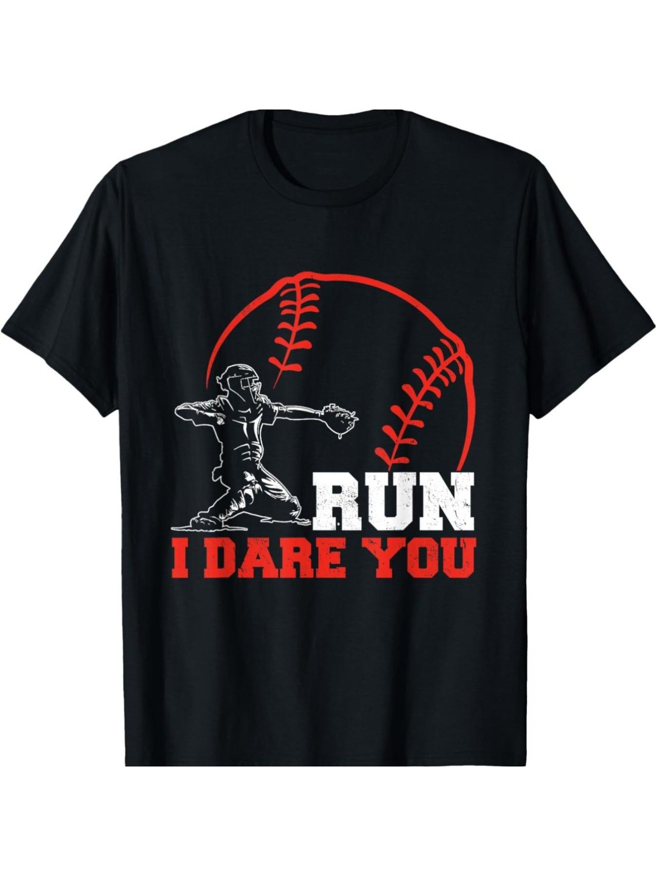 Steal I Dare You Baseball Catcher Baseball Player pattern design100 cotton Oneck short sleeve casual printed mens Tshirt S