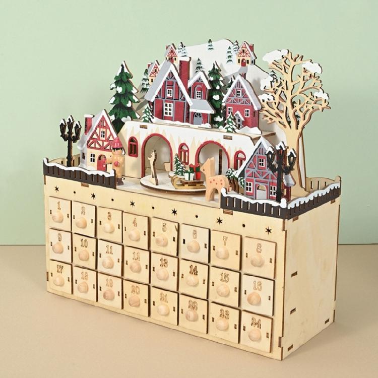 Traditional Wood Advent Calendar Cabinet with 24 Miniature Drawers Box For Christmas Surprise Planning