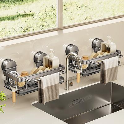 Kitchen Suction Cup Sink Storage Rack, Non Perforated Faucet Wall Mounted Storage Rack, Cloth Sink, Multifunctional Drain Rack