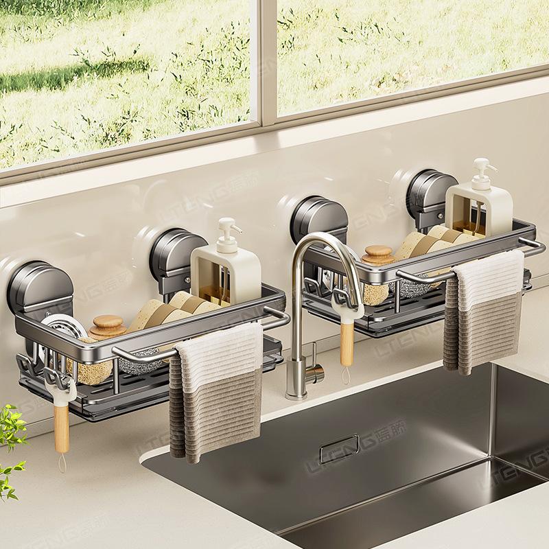 Kitchen Suction Cup Sink Storage Rack, Non Perforated Faucet Wall Mounted Storage Rack, Cloth Sink, Multifunctional Drain Rack