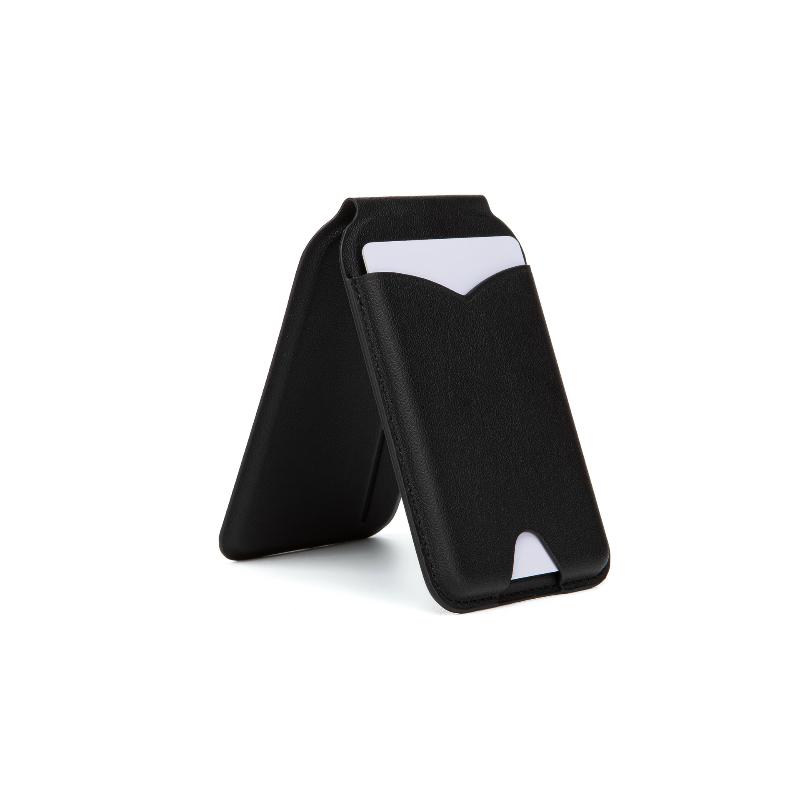 Magnetic Wallet Stand with Mirror Lightweight PU Leather Card Holder Phone Mount for Gym Sports Use