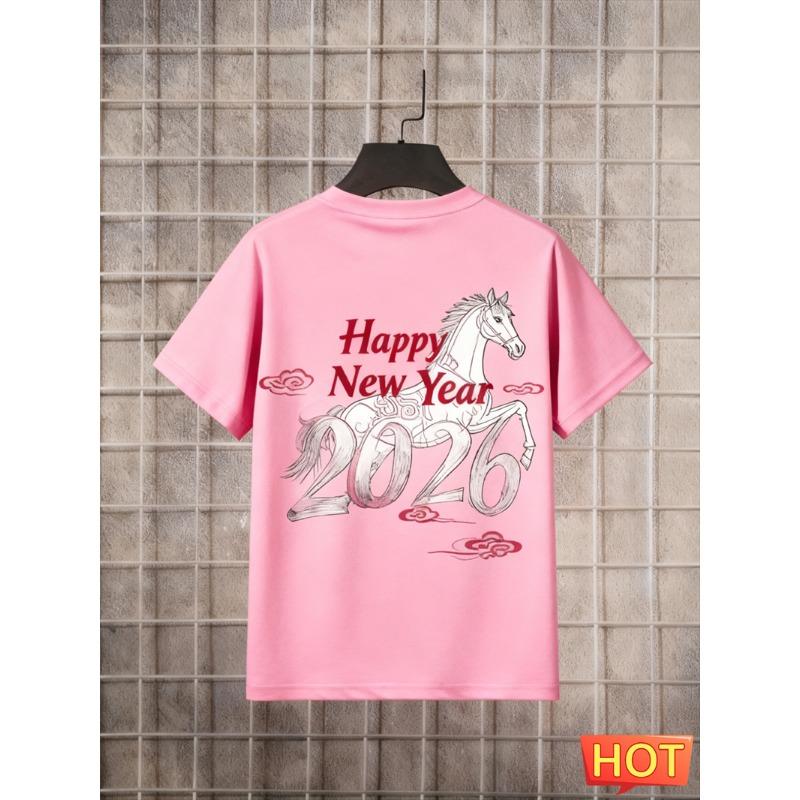 Fashion Happy Letters Horse Pattern T Shirt Trendy Men Women Crew Neck 3D Printed T-shirt Loose Breathable Tees S