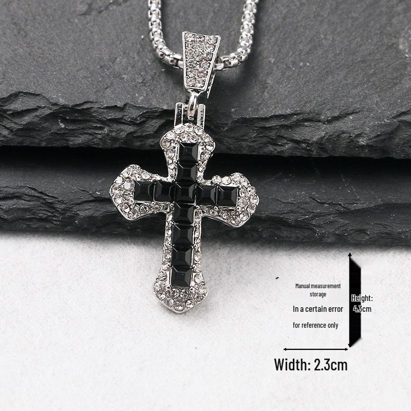 Trendy Cross-Border Rhinestone Pendant Necklace: Unisex Hip-Hop Style Stainless Steel Chain.
