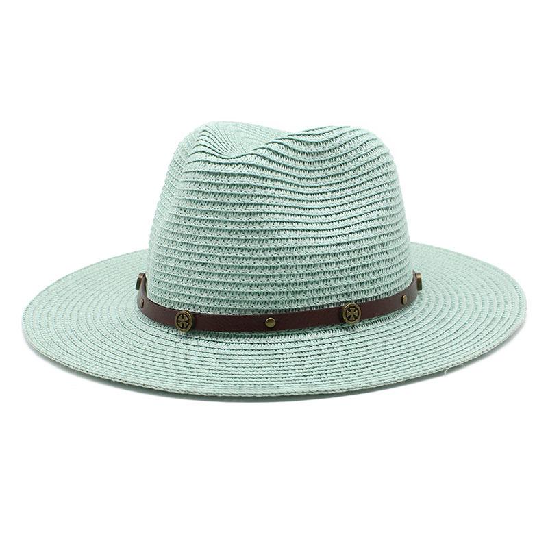 Шляпа-соломенная шляпа Цилиндр Женская уличная пляжная защита от солнца Шляпа-джаз M（56-58cm） мятный зеленый