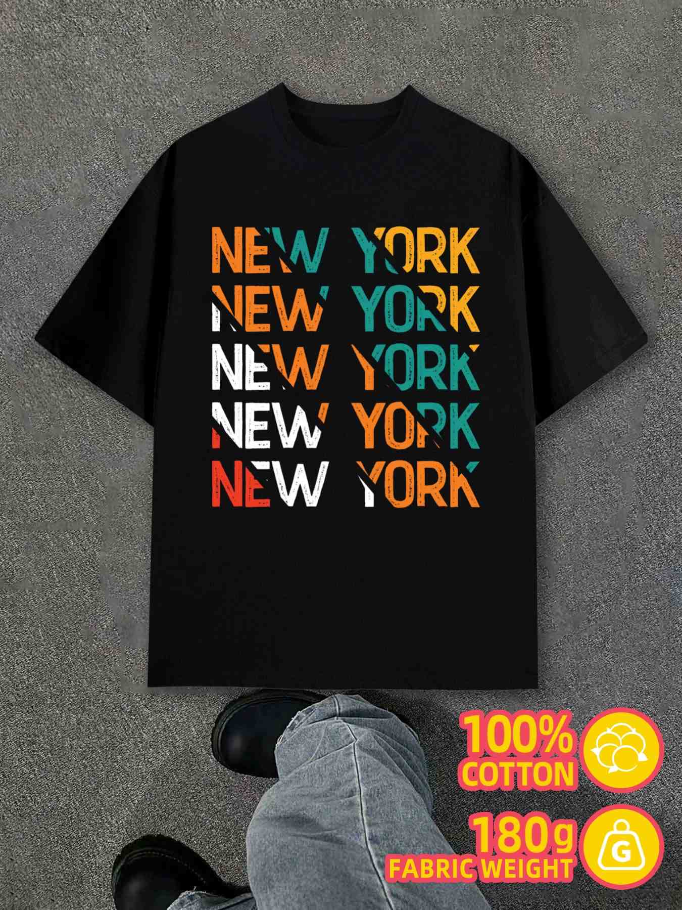 Men s T-Shirt Y2K York Repeat Cotton Tshirts Black 2XL