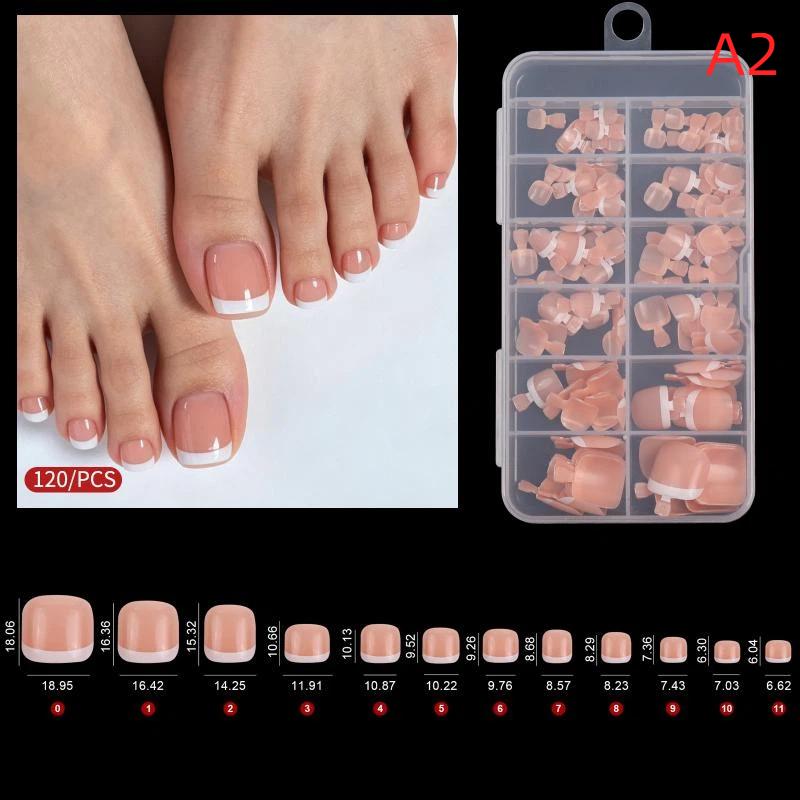 Artificial Short Square Toenails 120Pcs White Full Cover Press On Toe Nails for Women Summer Beach Holiday