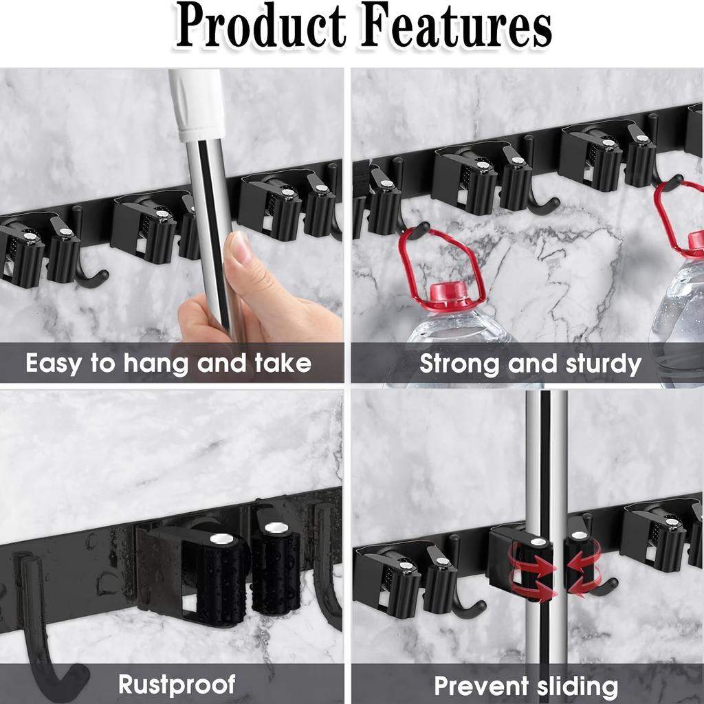 Stainless Steel Wall-Mounted Garden Tool Organizer Rack – Multi-Tool Holder with Hooks – Space-Saving Storage for Home, Kitchen, or Garage