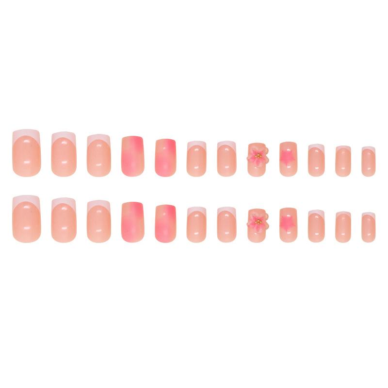 French Manicure Patch Simple Removable Nail Three-Dimensional Flower Wearing Nail Smudging Manicure Piece 24 Fake Nails