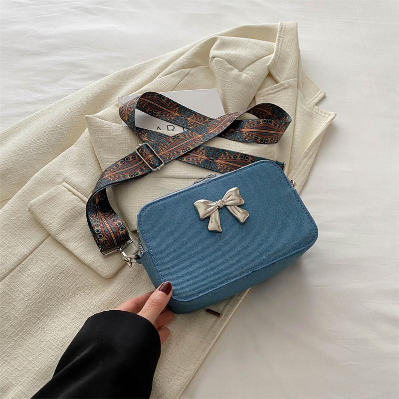 Elegant Black And Blue Stylish Bowknot Small Square Crossbody Bag For Everyday Use