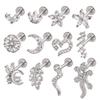 1pcs Surgical Steel Zircon Ear Stud Labret Stud Lip Ring Cartilage Helix Lobe Conch Piercing Moon Earrings Body Piercing Jewelry