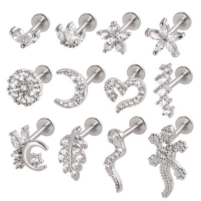 1pcs Surgical Steel Zircon Ear Stud Labret Stud Lip Ring Cartilage Helix Lobe Conch Piercing Moon Earrings Body Piercing Jewelry