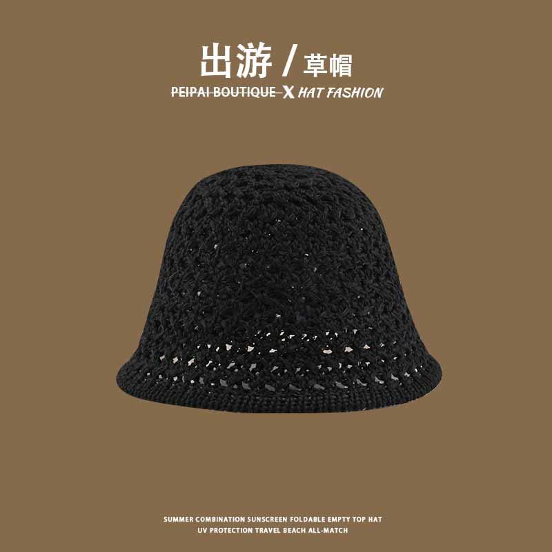 Women's Straw Hat Woven Sunshade Beach Hat Summer Hollow Breathable Bucket Hat Beach Sunshade Hat