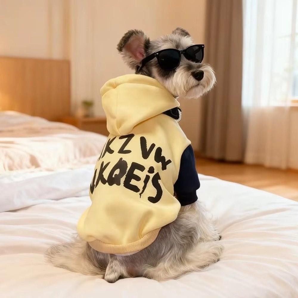 Letter Pattern Warm Dog Hoodie Cozy Soft Two-Legged Dog Clothing Comfortable Thicken Dog Hooded Sweatshirt Outdoor Walking