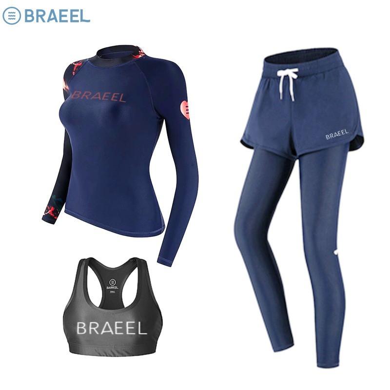 Womens UV Protection Long Sleeve Rash Guard Set With Pants Diving Snorkeling Surfing Swimming