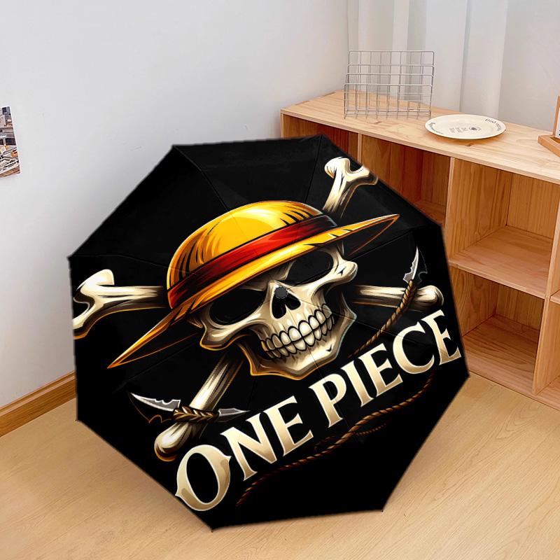 1 PC Automatic Folding Umbrella - One Piece Logo Pattern Portable Foldable Design With 8 Ribs Christmas Birthday Gifts