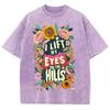 Cartoon Beautiful Flower Print Ladies T-Shirt Loose Oversized Wash Short Sleeve Vintage Fashion Design Top Summer