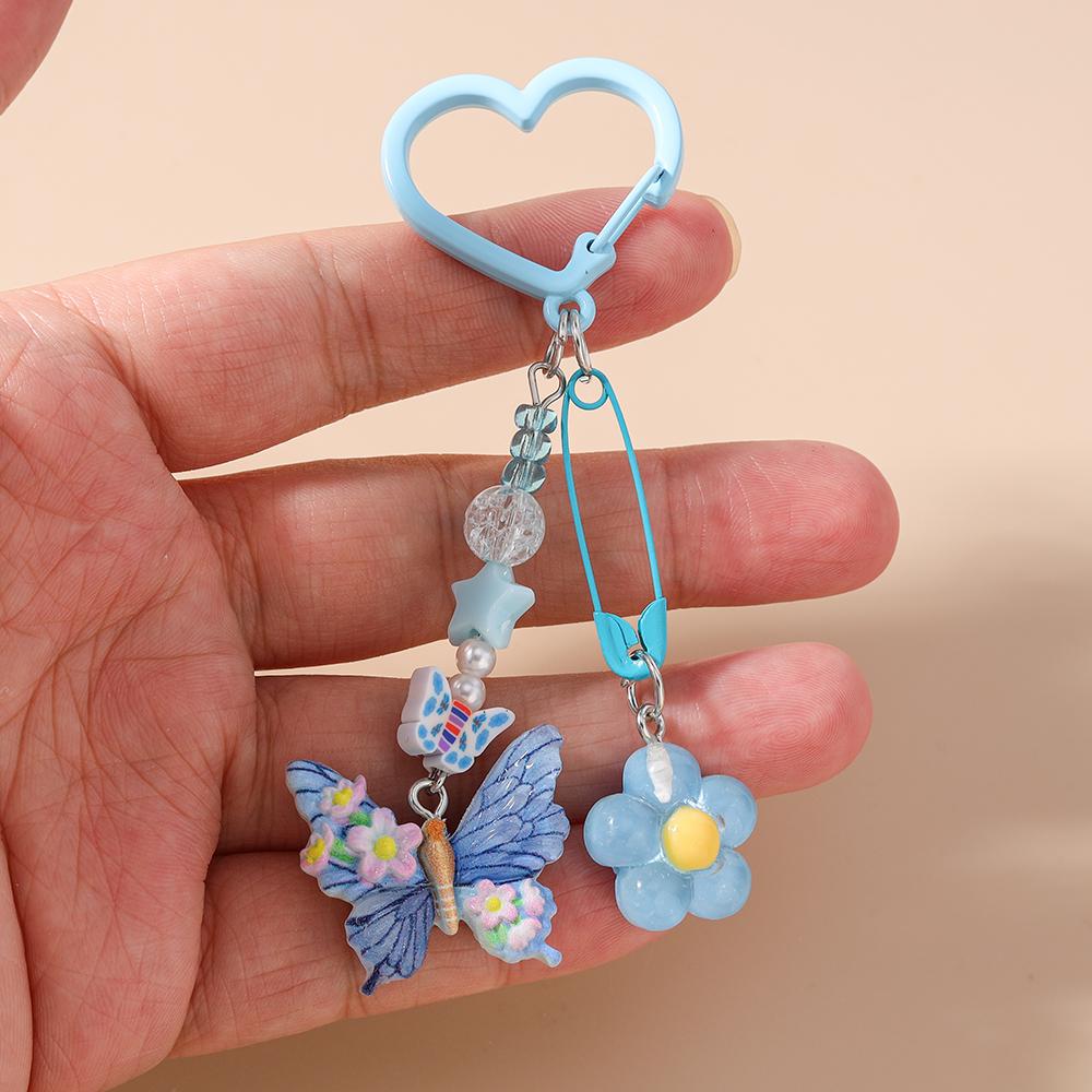 Pretty Resin Butterfly Key Chain Women Girls Flower Key Ring Pendants for Handbag Charms DIY Kid's Jewelry Gifts