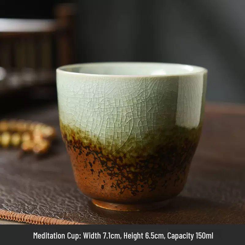 Coarse Pottery Wood-Fired Ceramic Tea Tasting Cup - Retro Single Gongfu Tea Bowl.