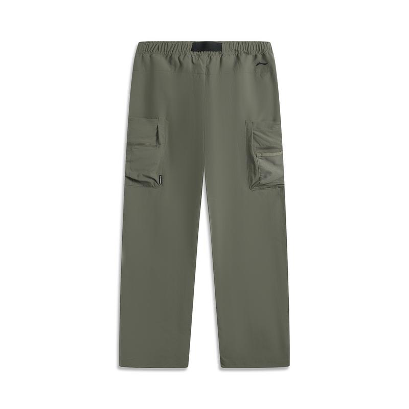 Li Ning CF Su Pure Color Mid Waist Comfortable Breathable Versatile Water Resistant Straight Casual Pants Men Bottoms Tea-Green AYKV203-2
