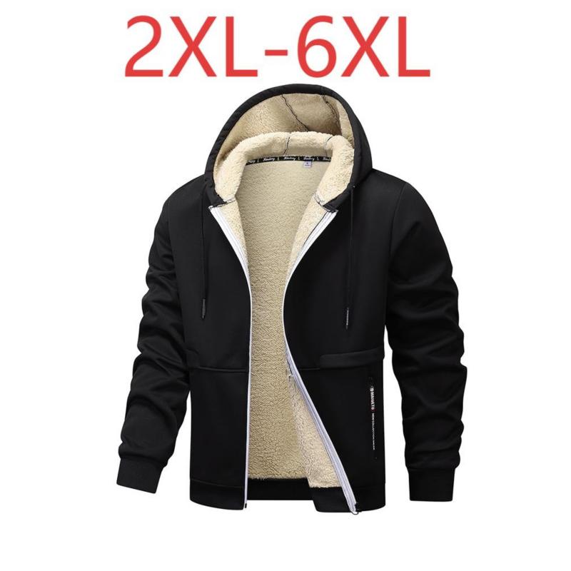 Autumn and Winter Large Size 6XL Lamb Fleece Thick Coat Cardigan Hooded Lamb Fleece Casual Sweater