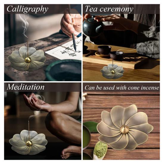 Brûleur d'encens bâtons porte-encens en laiton forme de Lotus amovible cendrier lisse résistant à la chaleur fournitures de décoration de la maison