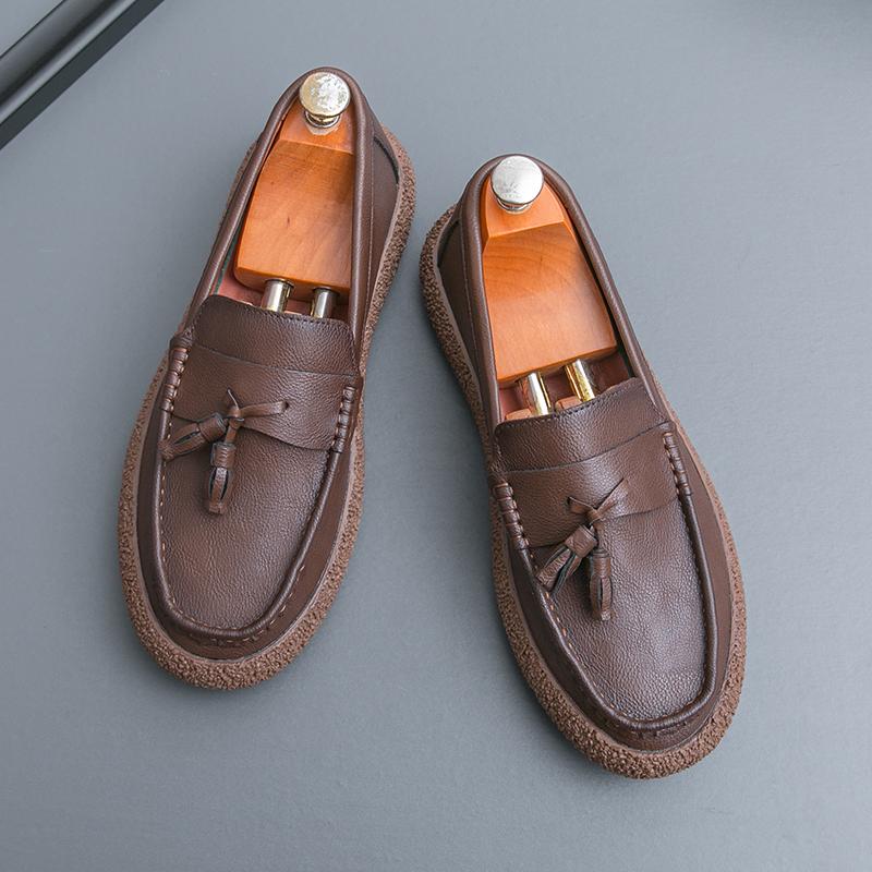 Men's Leather Loafers Massage Soles Korean Style Trendy Men's Work Business Shoes Flat Bottom Commuting Leisure Shoes Versatile