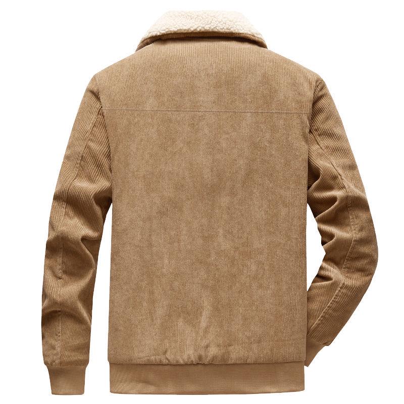 Men's 2025 Korean Style Corduroy Cotton Jacket with Lambswool Fleece Lining and Large Pockets