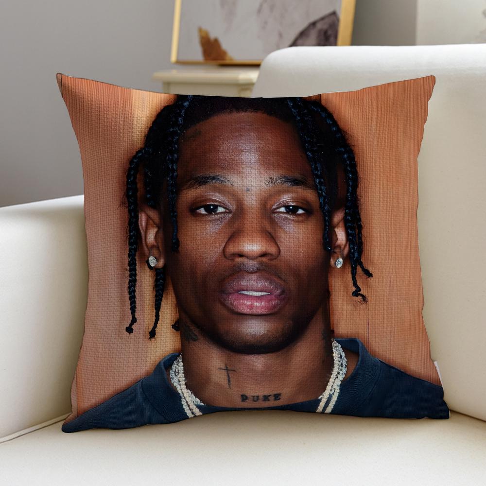 HipHop TTravis ScottS Cushion Cover Breathable and skinfriendly linen pillowcase square removable and washable cushion