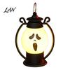 Safe Flameless Candle Halloween Ghost Face Night Light, Portable Retro LED Lamp with Hanging Decorative Lantern Ring, Battery Operated Vintage