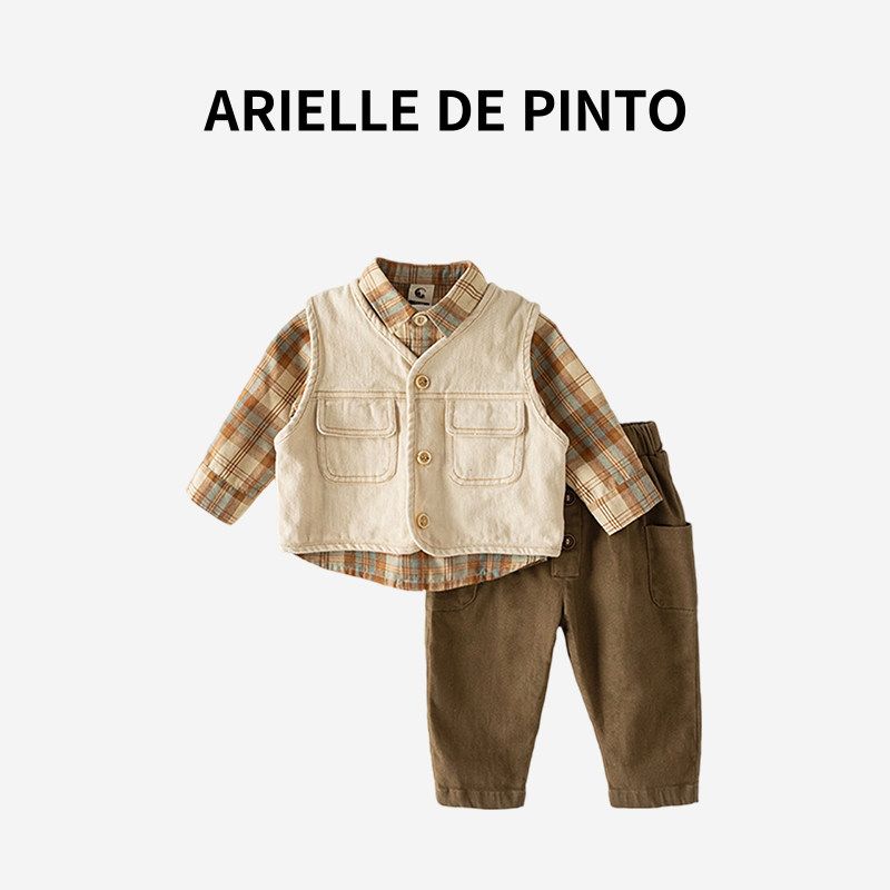French Arielle De Pinto Boys Suit, Stylish Spring and Autumn Denim Vest for Boys, Handsome Three-Piece Set White 130