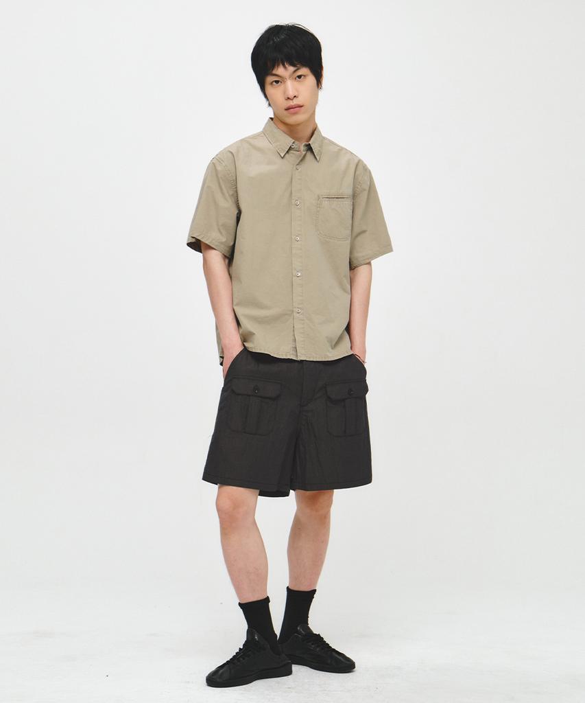 INTEMPOMOOD Thigh Pocket Cargo Shorts_Oil Black