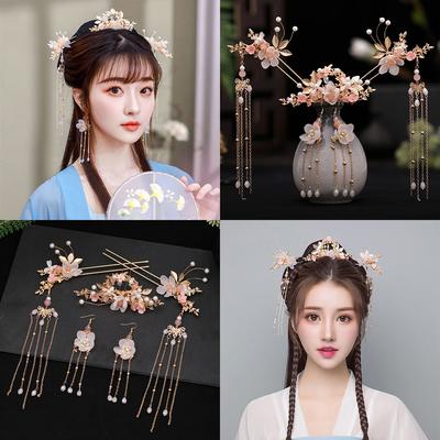 Kopfschmuck Blume Kristall Quaste Langer Chinesischer Haarkamm Kopfschmuck-Sets Hanfu Haarstab Ohrringe