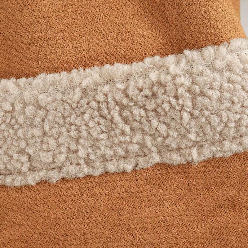 Women's Faux Suede Leather Jackets Flip Collar Fleece Lining Loose Fur One-piece Top Vintage European Style Coat Autumn and Winter