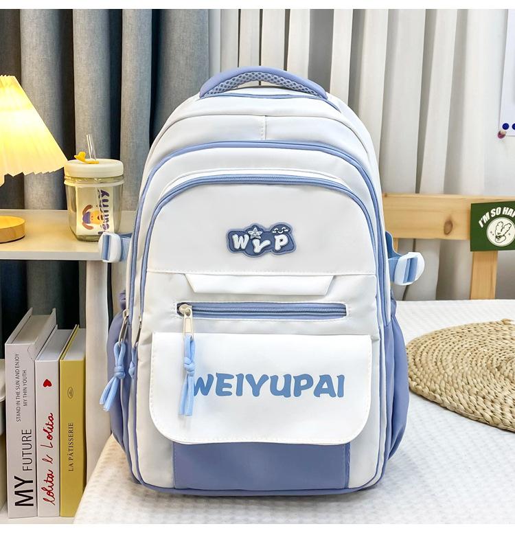 Schoolbag Korean version of student trend letter contrasting color casual large-capacity backpack junior high school student Mori simple and versatile