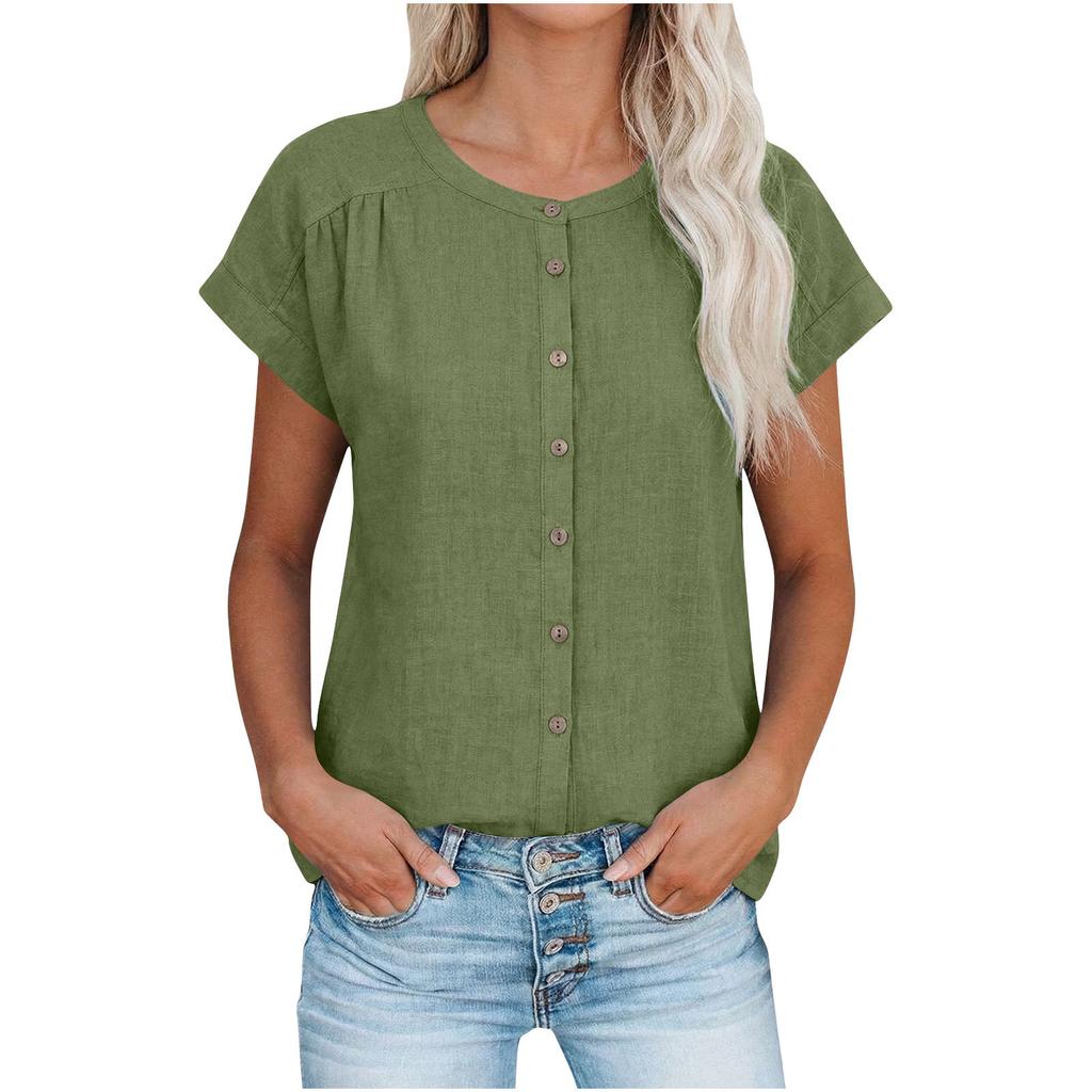 Women's Loose-Fit Short-Sleeve -Color -Neck Drop-Shoulder Casual Top