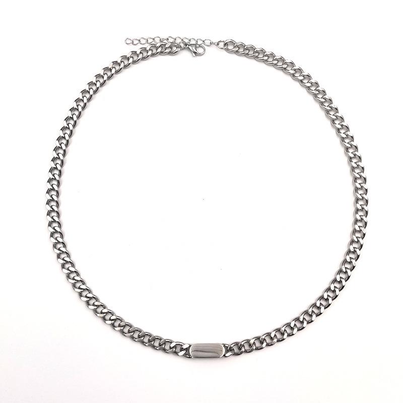 Stainless Steel Geometric Cube Necklace & Bracelet Set - Unisex Titanium Clavicle Chain