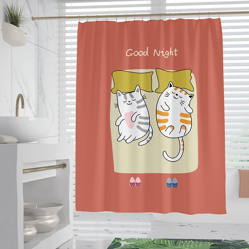 Chat Nordique Fleurs lavable Résistant à la saleté Rideau de douche Pommeau de douche étanche Polyester Rideau de bain Pour décoration intérieure