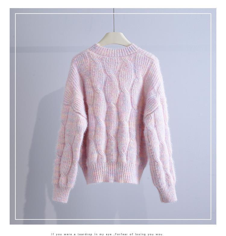 

2023 Осень/Зима Женский Уютный Круглый Вырез Витой Свитер - Корейский Повседневный Свободный Трикотажный Пуловер One Size жёлтый