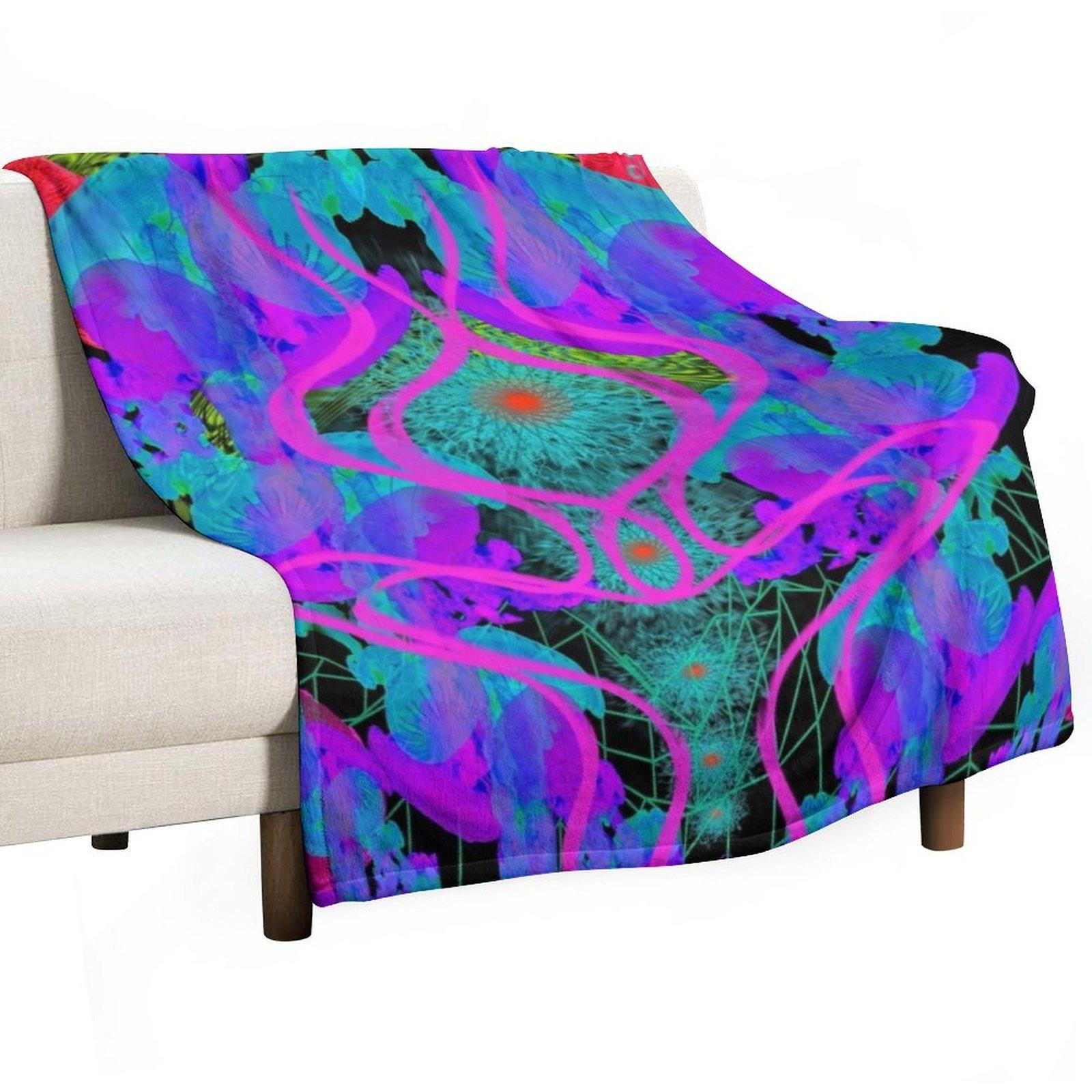 

Jellyfish Warp (Psychedelic Blacklight UV Ultraviolet) Throw Blanket Vintage Blankets For Sofas Shaggy warm winter Blankets 30x40in