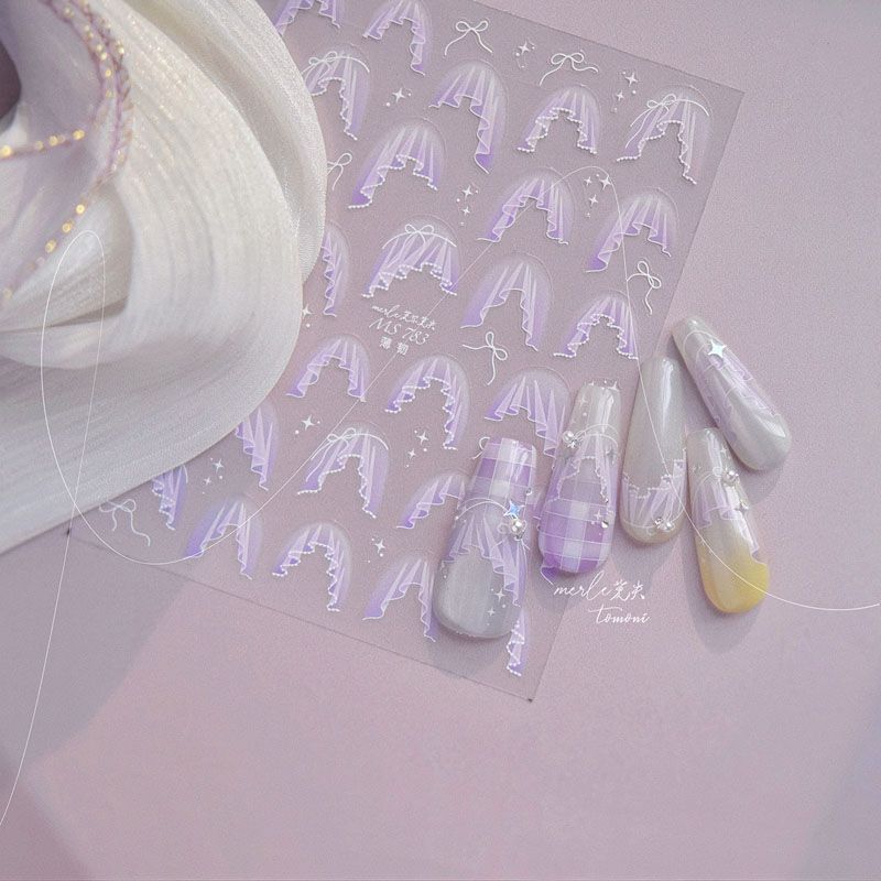 

Французская юбка наклейка для ногтей рельефная 5D новинка самоклеящаяся интернет-знаменитость Ins японский стиль балетный стиль сетка наклейка для ногтей Purple French Skirt 783