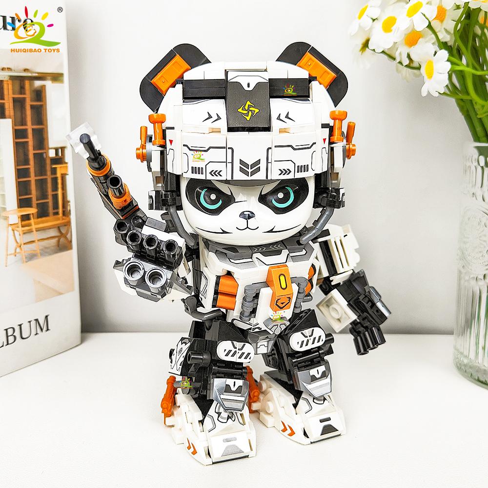 HUIQIBAO 525PCS MOC Panda Mecha Model Building Block Animal Robot Series Brick Construction Toy Children Desk Home Decoration
