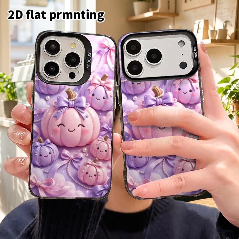 Phone Case: 2D flat design suitable for iPhone 18 17 16 15 14 13Pro in rainbow silver, couple style, bow pumpkin, Christmas and Halloween gift
