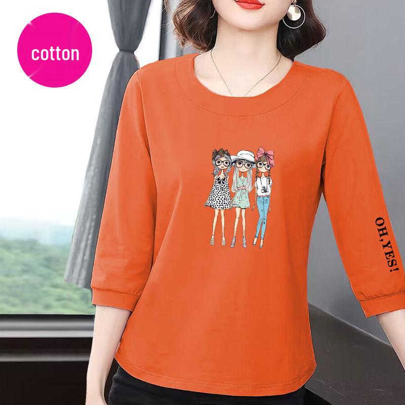 Women's Slimming Cotton Seven-Sleeve T-Shirt - Summer 2025 Korean Style, Loose & Versatile
