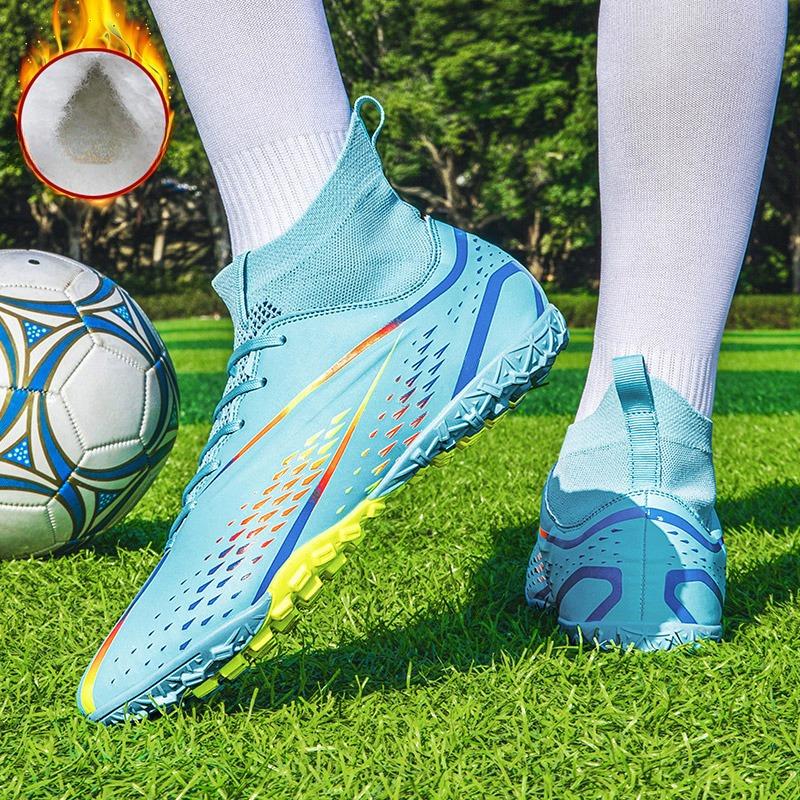 Professional Soccer Shoes Men Anti-slip Lace-up High Top Plush Long Studs Sports Shoes Men Grass Super Light Football Boots Men