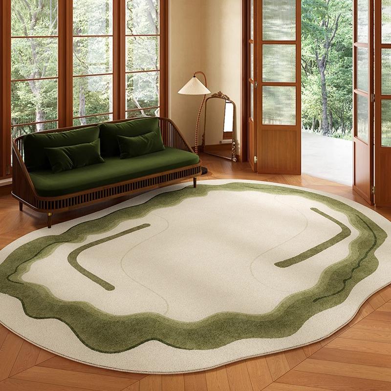 Green Living Room Rug Irregular Short Velvet Non-slip Floor Mat Bedroom Bedside Carpet Floral Retro Home Decor Teppich Alfombra